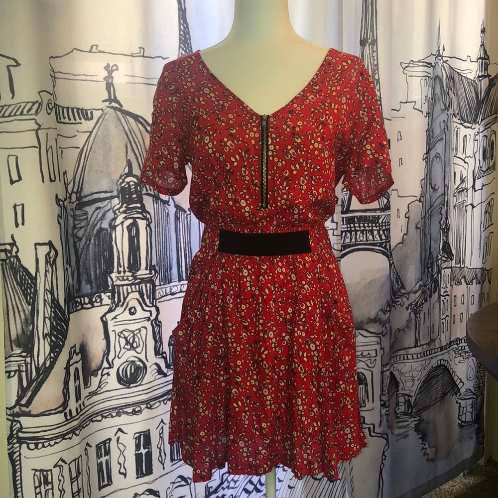 Warehouse Brand Red Floral Motif Dress